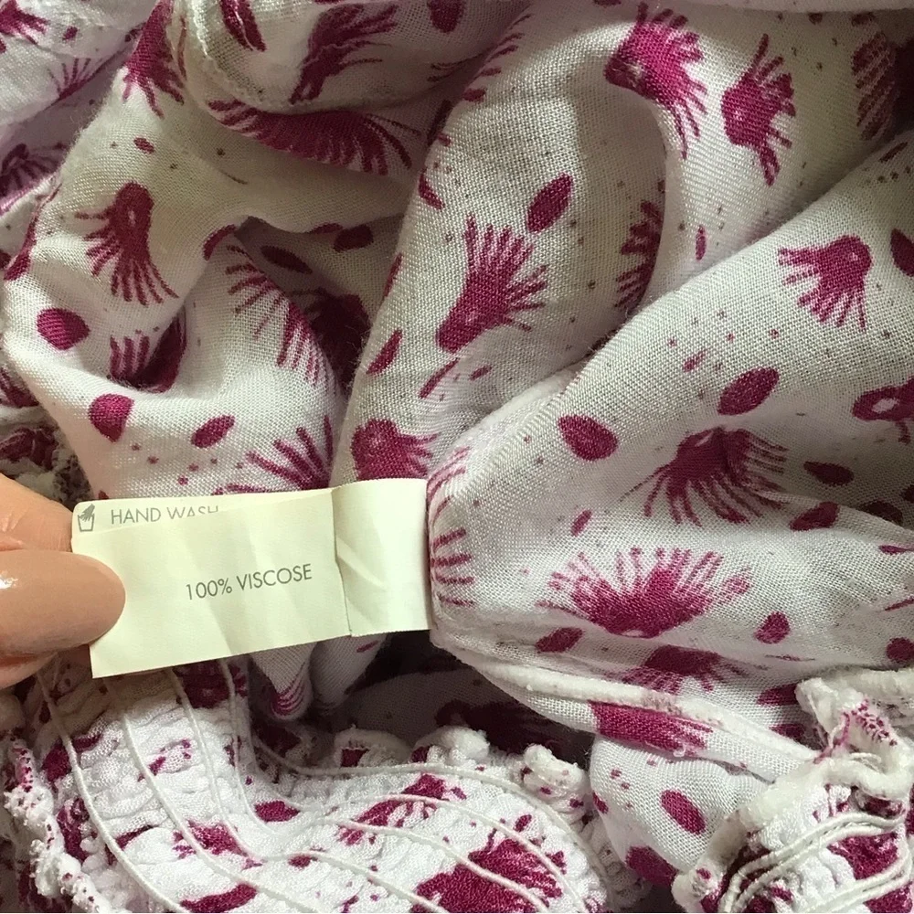 POUPETTE ST BARTH Donna Tunica Mini Dress in Rayon Georgette Print Purple Tassel - Picture 6 of 11
